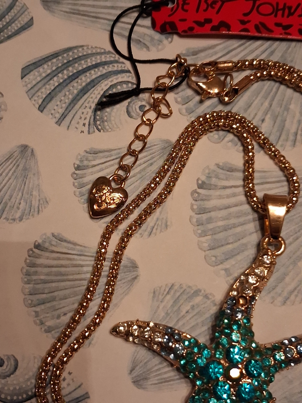 Betsy Johnson Teal Gold Crystal Starfish Pendant Necklace - Picture 4 of 8